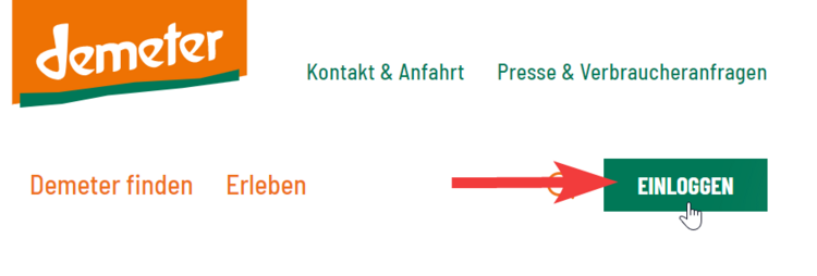 Screenshot zum Login-Button auf der Website